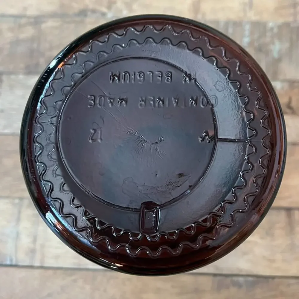 Vintage Belgium Brown Amber Glass Container Apothecary Jar Bubble Lid